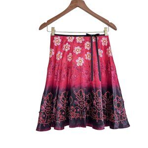 Vintage Y2K Secret Charm Women Pink Black‎ Floral Sequin A-Line Skirt Size 14